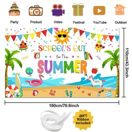 Joliaco School's Out for The Summer Backdrop Summer End of School Year Party Background Kindergarten Preschool Graduation Party Decorations Banner Photo Booth Props (White, 6x3.6ft)