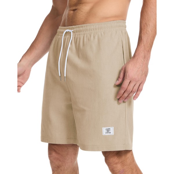 LUYANA Men's Shorts Casual Drawstring Corduroy Shorts Summer Leisure Shorts