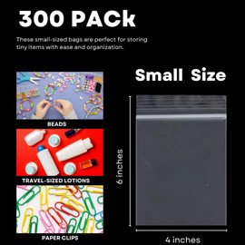 300Pcs 4" x 6" Clear Resealable Zip Lock Bags | Reclosable Self Sealing Plastic Poly Bags for Bakery, Candy, Party Favors, and Small Accessories