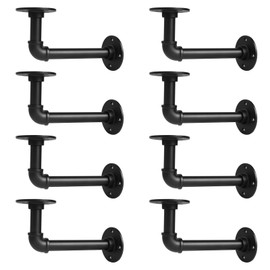 Storystore Industrial Pipe Shelf Brackets, 8 Pack Iron L-Shaped Shelving Brackets for 7-14 inches Board, Heavy Duty Metal Shelving Bracket - Black DIY Pipe Shelves (6.5 x 3.5 Inch)