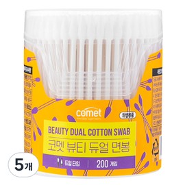 Comet Beauty Round Pointed Dual Cotton Swabs, 5 Pieces, 200 Pieces / 코멧 뷰티 라운드 뾰족 듀얼 면봉, 5개, 200개입