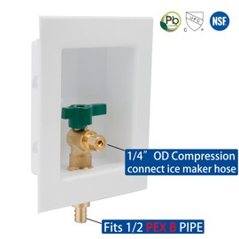 WHK Ice Maker Outlet Box Valve with PEX 1/2" Inlet,Ice Maker Wall Box with 1/4 Turn Shut Off Valve to Connect PEX B Tubing(F1807)…