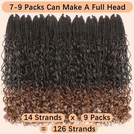 Goddess Box Braids Crochet Hair 9 Packs 14 Inch Pre Looped Curly Ends Boho Crochet Braids For Black Women(14 Inch,T27)