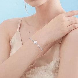 Jessery Moissanite Tennis Bracelet For Women Diamond Bracelet 14K White Gold Plated 925 Sterling Silver Adjustable Bracelet For Women (1.5), 6.97inches, moissanite