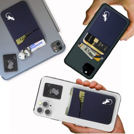 Gecko Travel Tech Double Pocket - Adhesive Card Holder - Cell Phone Pouch - Stick on Spandex Pocket - Carry Credit Cards and Cash (NAVY)