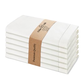 Urban Villa Cloth Napkins Hemstitch Solid Ivory 100% Cotton Absorbent Dinner Napkins (Set of 6) 20x20 Inches Soft Durable Washable Reusable Ideal for Everyday Use Wedding Parties Cloth Dinner Napkins
