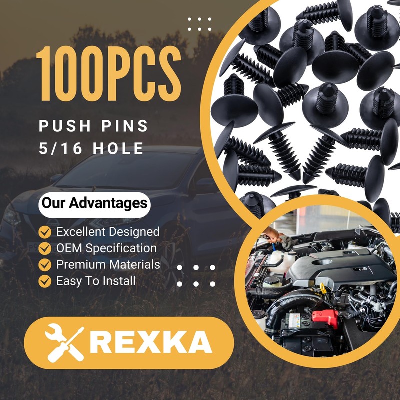 Rexka 100pcs Fender Bumper Shield Fender Liner Push Pin Retainer