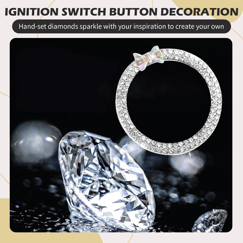 Merdege Ignition Switch Button Decorative Ring, Bling Bow Design Metal
