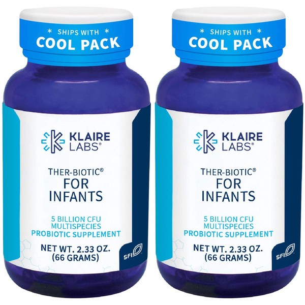 Klaire Labs Ther-Biotic Infant Probiotic Powder - Gut & Immune Support Baby Probiotics Powder - Mix with Breast Milk + Food - Bifidobacterium Infantis & More - Hypoallergenic, Dairy-Free (66g/2 Pack)