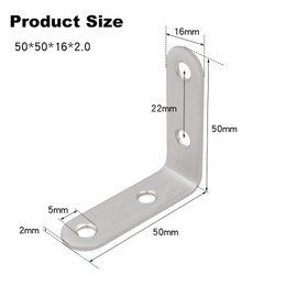 Stainless Steel Angle Brackets - 50x50mm L Brackets for Wood with 64 Screws - 16pcs Corner Brackets for Furniture & Shelves - Strong & Durable L Shaped Bracket for Window, Chair & Table