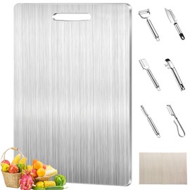 Titanium Cutting Board,Cutting Boards for Kitchen,Stainless Steel Cutting Board,Peeler,Mat,Dish Clip,Titanium Cutting Boards for kitchen,For Cutting Vegetables, Meat,Fruits,Silver, 18.11x11.8 IN