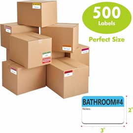 MKUCCD 500 pcs 20 Designs Pre-Printed Color-Coded Home Moving Packing Box Labels with Writable Notes Areas, Each Measures 2” x 3”