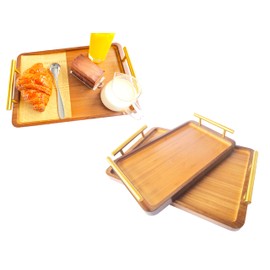 SilkNavAnchor Bamboo Serving Tray with Gold Handles - Large Wood Serving Tray for Breakfast in Bed, Coffee Table, Dinner & bar - Decorative Bed Table Tray for Kitchen or Bedroom（14" x 9.5" x 2"）