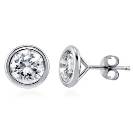 BERRICLE Sterling Silver Solitaire Bezel Set Round Cut Cubic Zirconia CZ Fashion Stud Earrings for Unisex, Rhodium Plated, 5mm