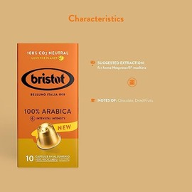 Bristot 100% Arabica Coffee Capsules – Medium Roast – Compatible with Nespresso Original Machine – 100% Recyclable Aluminum – Pack of 10