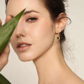 Black Onyx Earrings Sterling Silver Oval Drop Earrings 18K Yellow Gold Plated Filigree Boho Dangle Earrings Jewellery Gifts for Women Girls (Black Onyx Earrings)