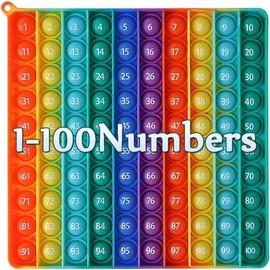 7.8in Big Size P0pp Math Toys , Rainbow Square Fidget Ttoy 100bubbles  Relieving Fidget  for Teachers to Create Kinds of Math Manipulatives?with 1-100 Numbers Tables?