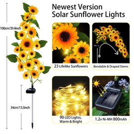 stadeco Solar Garden Lights Outdoor, 4 Pack Sunflower Lights with 92 Lifelike Sunflower, Waterproof 360 Bright LED Fall Garden Decor Solar Flowers for Garden Patio Flowerbed Yard, Gift for Mom