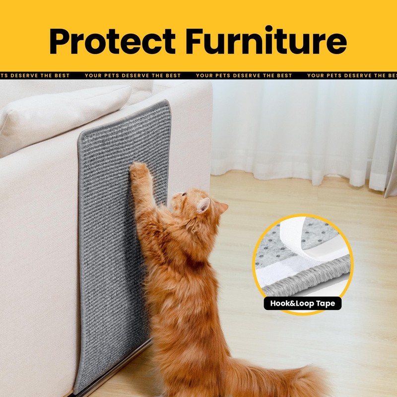Conlun Cat Scratcher Mat,Natural Sisal Cat Scratch Pad with Hook&Loop