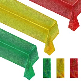 Sparkling Holographic Laser Tablecloth - Shimmering, Waterproof, Easy to Clean - Ideal for Bachelorette, Mermaid, Birthday, Wedding, and Anniversary Party Decorations (Red & Green & Gold, 3)