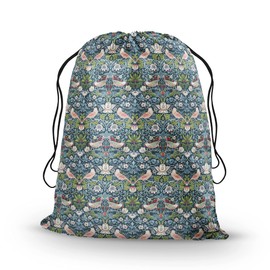 Obal William Morris Laundry Bag Foldable Designer Storage Bags With Drawstring Heavy Duty Clothes Washing Bags For Home Dorm Travel, Extra Large Strawberry Thief Green 30" x 35"