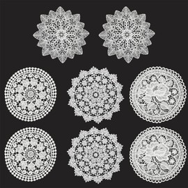 TEYOON 8 Pieces 10 Inch Cotton Lace Doilies Crochet Handmade Lace Coasters Round Lace Placemat Rustic Table Doilies Decors for Kitchen Dining Room Party Dressers Dream Catcher Decoration (Combo 2)