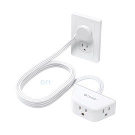 TROND Leftward Flat Extension Cord 6 Feet - Flat Plug Power Strip 3 Prong, 3 Outlets Plug Extension, Thin Power Cord Extension for Indoor Home Office School Travel Cruise Ship Essentials, White