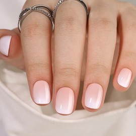 Uñas Postizas Cortas Cuadradas A Presión, Uñas Postizas Con Diseño Degradado, Uñas Postizas Adhesivas Cortas Con Diseño Degradado Blanco, Uñas Postiza