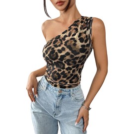 GORGLITTER Women's Bodysuit Y2K Leopard Print Body Enrolment Free Tops Bodysuits Sleeveless Jumpsuit Party Outfit T-Shirt Body, Leopards, M