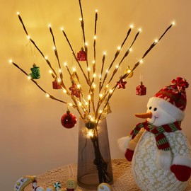 Lighted Branches for Vases Plug in - 6 Pack 24Inch 60 LED Christmas DIY Twig Pathway Lights, Artificial Tree Bendable Xmas Fairy Lights with Stakes for Outdoor Indoor Party Decoration, Warm White