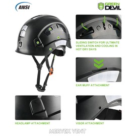 GREEN DEVIL Safety Helmet Hard Hat Adjustable Lightweight Vented ABS Work Helmet for Men and Women 6-Point Suspension ANSI Z89.1 Approved Ideal for Industrial & Construction