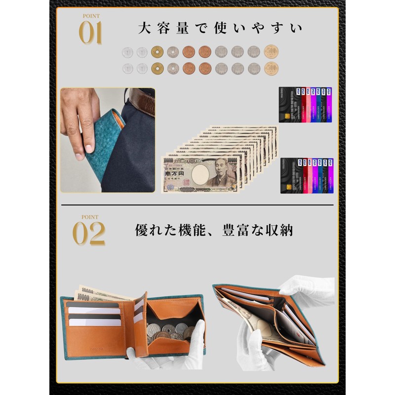 Fabriczio Men's Bifold Wallet, Box Shape, Coin Purse, Thin, Soft,