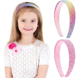 NINFEIQI 2Pcs Glitter Headbands for Girls, Sparkly Wide Headband Plastic Cute Non Slip Hairbands, Sequin Little Girl Hair Accessories for Children Kids Women