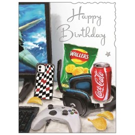 Male Birthday Card - General Card for Men/Boys - Gaming Design - Special Finishes and Illustrated Insert Leaf - Made in the UK