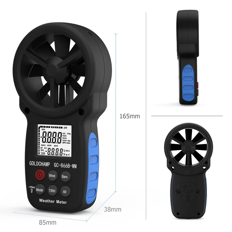 Digital Anemometer Thermometer GOLDCHAMP 866B-WM High Sensitivity for Measuring Wind