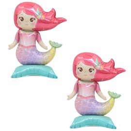 DazzJoy 2 Stück 3D Meerjungfrau Luftballon Tiere Ballons, Meerjungfrau Ballon Deko Kindergeburtstag, Folienballon Meerjungfrau Geburtstag Deko, Meerjungfrauen Helium Ballon für Unterwasserwelt Deko