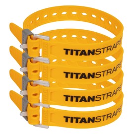 Titan Utility Straps – Easy-to-Use, Reliable Tension Straps for Securing Bike & Moto Gear, Skis, Hoses, Field Repair – Use in Frigid Temp – 60 lb.Working Load, 18" Length, School Bus Yellow, 4-Pack