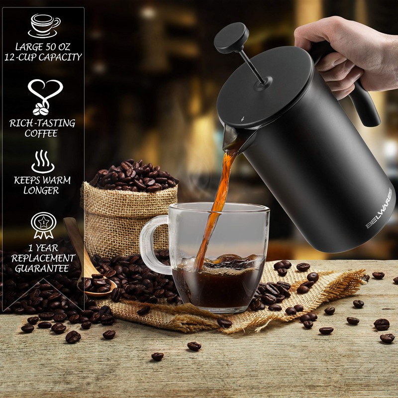 Belwares French Press Coffee Maker 50 OZ - Large Insulated