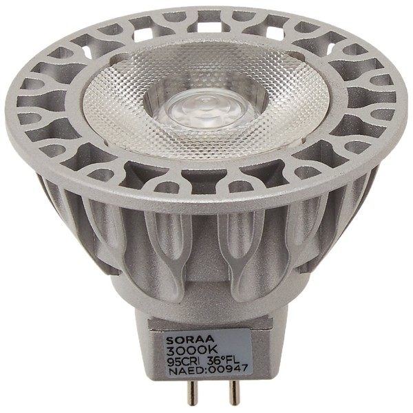 Bulbrite SORAA, 7.5 Watt, 50 Watt Equivalent, Dimmable, MR16, GU5.3 Bi-Pin, 3000K (Soft White Light) Light Bulb, Silver Finish, (Pack of 1)