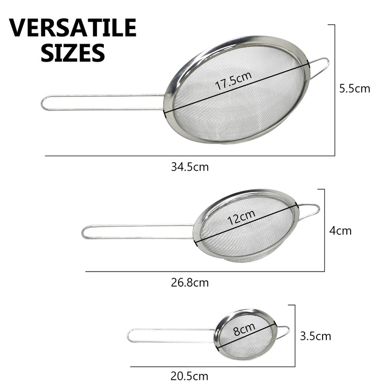 Armo® Stainless Steel Sieve Pack of 3 8cm, 12cm, 18cm