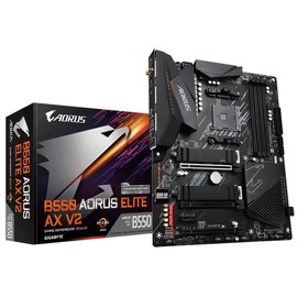GIGABYTE B550 AORUS Elite AX V2 Motherboard, Supports AMD AM4 Ryzen 5000 Processors, ATX, DDR4, Dual M.2, SATA 6Gb/s, 2.4/5 GHz Dual-Band, 2.5 GbE LAN, PCIe 4.0