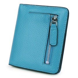 AINIMOER Small Leather Wallet for Women, Ladies Credit Card Holder RFID Blocking Women's Mini Bifold Pocket Purse, Sky Blue