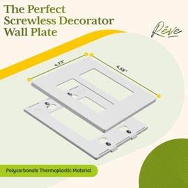 TG Screwless Decorator Wall Plates Child Safe Outlet Covers, Size 2-Gang 4.68" H x 4.73” L, Unbreakable Polycarbonate Thermoplastic, Glossy, White (5 Pack)