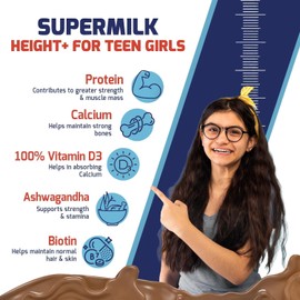  SuperMilk Height+ (13+y Girls),13g Protein with Zero Refined Sugar, Double Chocolate, 400 g