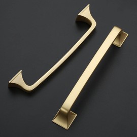 Amerdeco 10 Pack Brushed Gold Cabinet Pulls 5 Inch(128mm) Hole Center Cabinet Hardware Kitchen Cabinet Handles for Bathroom Pulls ZH002