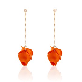 Just Follow Dangle Acrylic Petal Tassel Fringe Chain Earrings Long Drop Rose Flower Statement Earrings for Women With Box (Orange)