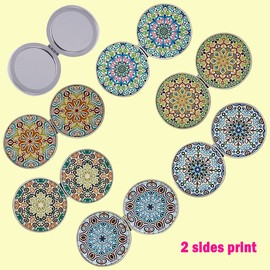 Beaufy Compact Mirror Bulk Handheld - Pocket Purse Travel Makeup Mirrors Round Folding Portable Dual Sided 2X Magnification- Mandala Designs Gift for Girls Women - Pack of 6
