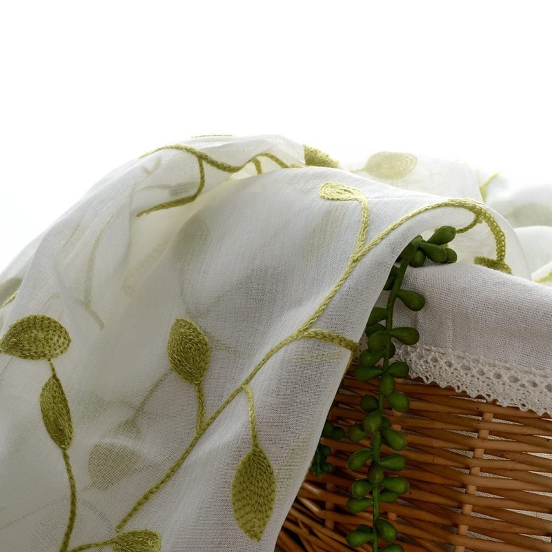 TIYANA Leaf Pattern Lace Curtains, Light Green Ivy Leaves, Set
