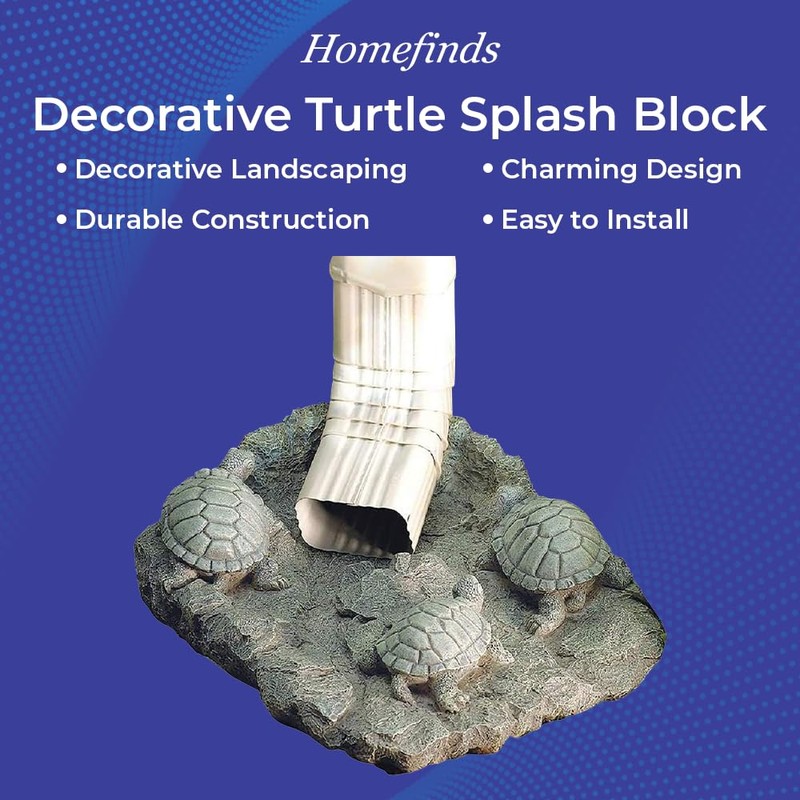 SAGEFINDS Turtle Gutter Downspout Splash Block, Decorative Outdoor Drain Extension,