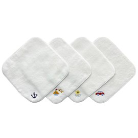 Imabari Towel x Smilish Mini Towel Handkerchief (5.9 x 5.9 inches (15 x 15 cm), Set of 4, Includes Name Space (Anchor & Sailboat, Smile Star & Car)